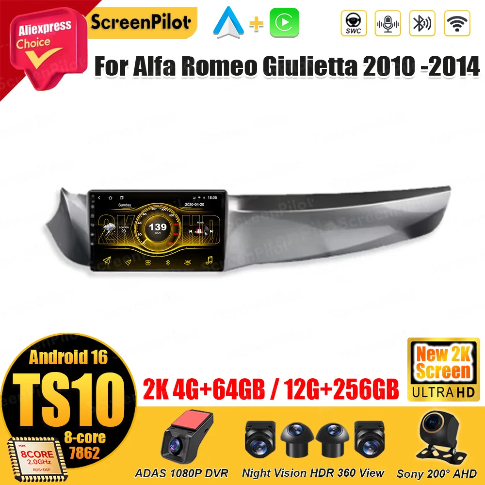 Para Alfa Romeo Giulietta 2010-2014, Android 16 Inalámbrico, Android Auto, Carplay, GPS, Navegación, Mirror Link, Bluetooth, Pantalla Táctil 3