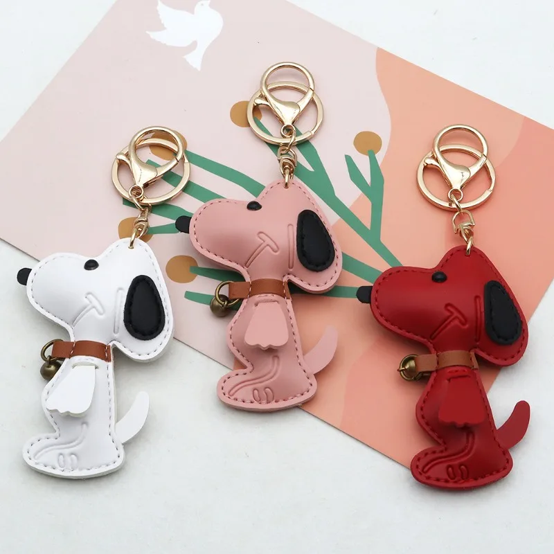 

Snoopyed Creative Cute Bell Dog Keychain Fashion Couple Leather Keychain High-Grade Bag Charm & Car Key Accessories Gift