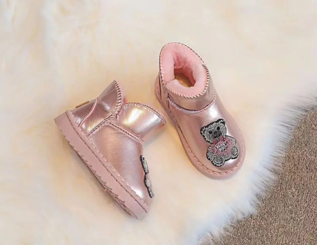 Cartoon Cute Bear Boy Plus Velvet Thick Snow Boots 2022 Winter New Warm Girl Short Boots Kids Toddler Cotton Shoes Baby Boots