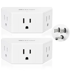 2-Pack US Trapezoid Multi-Plug Outlet Extender with 3 AC Outlets Power Strip Wall Outlet for Home Office Universal Plug Adapter
