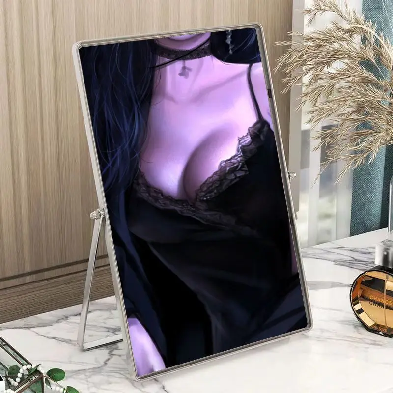 Portable Stainless Steel Desktop Oval Makeup Mirror Desktop Folding Light Luxury Minimalist Mirror HD Decorative Makeup Tools