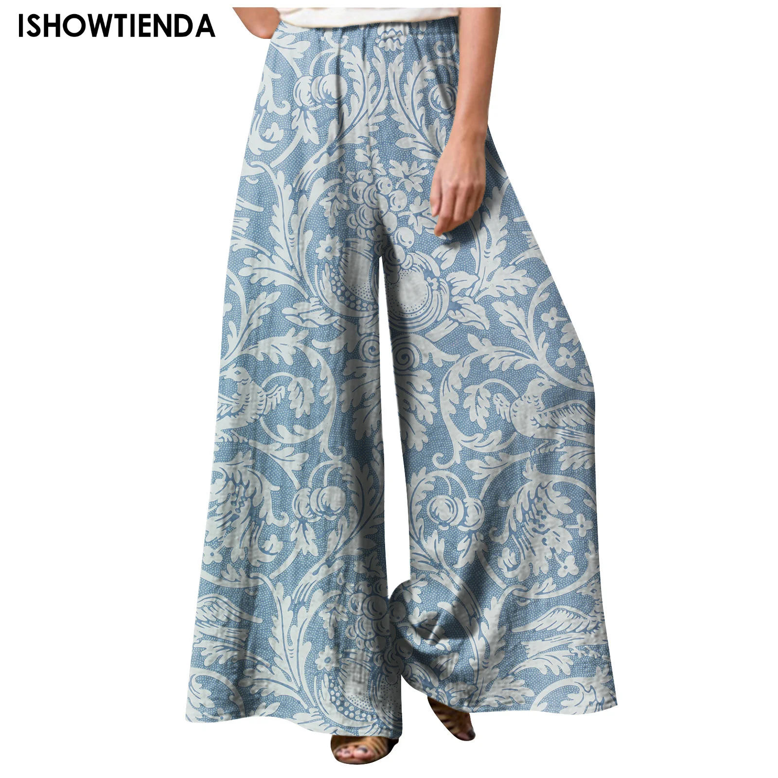 Sweet Paisley Printed Boho Trousers Casual Womens Loose Pants Aesthetic Pants High Waist Lace Up Wide Leg Casual Long Trousers