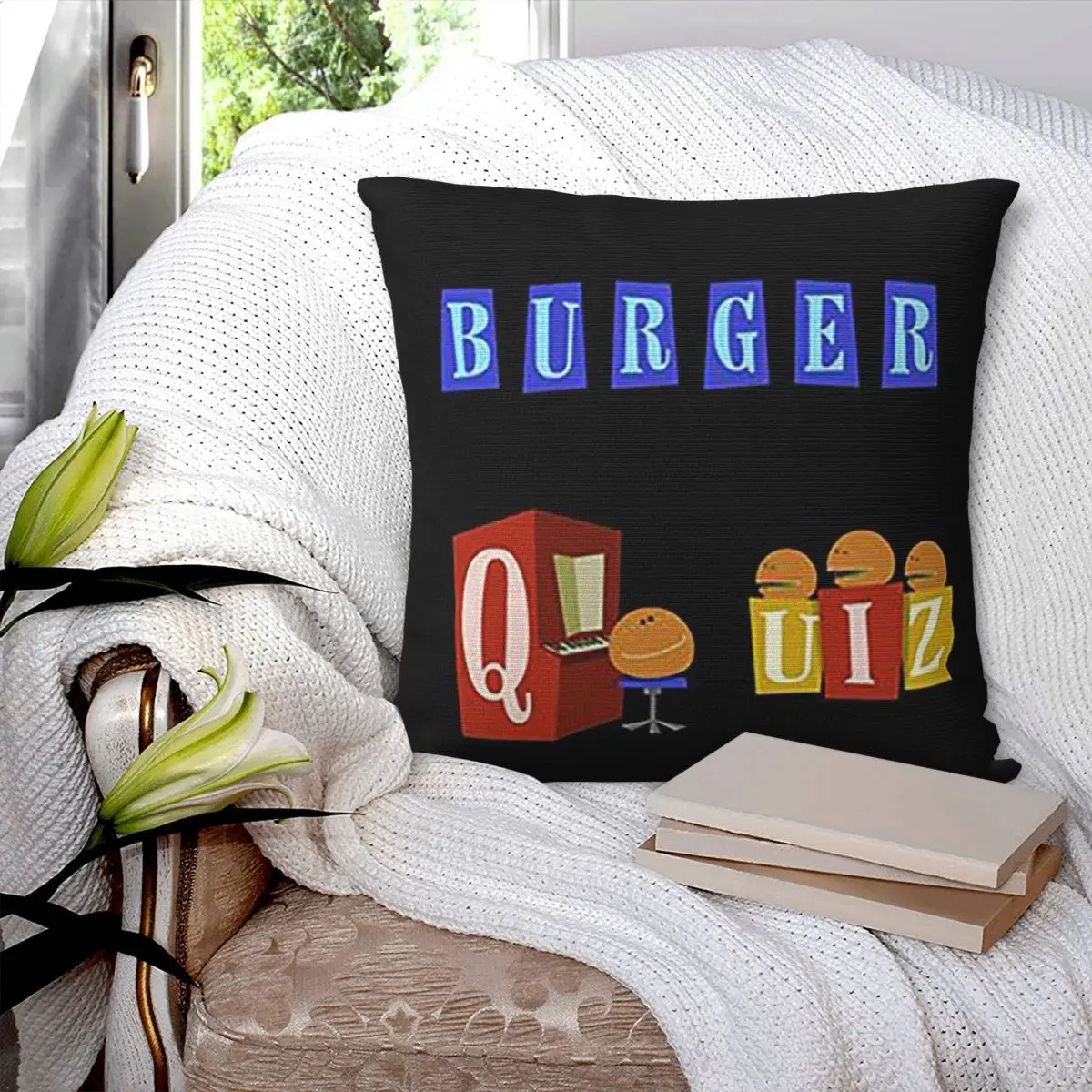 

Burger Quiz New Logo Square Pillowcase Pillow Cover Polyester Cushion Zip Decorative Comfort Throw Pillow for Home Sofa