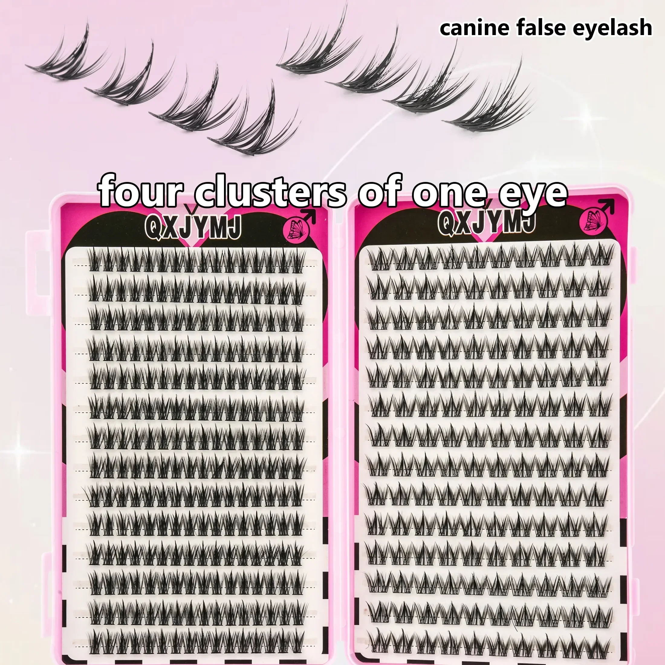 Natural Cartoon Cluster Lash Kit with Glue Tweezer Brush - Mixed Length Fluffy Voluminous False Eyelashes for Eye Makeup