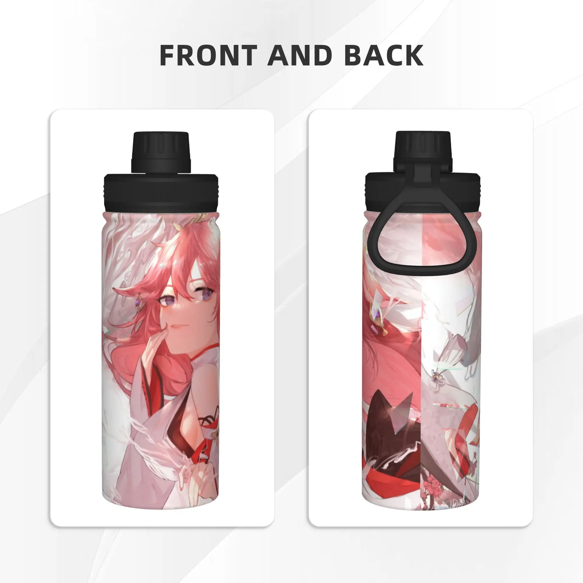 Yae Miko Genshins Impact 18OZ Sports Insulated Kettle  Thermal Cup Stainless Steel Travel Outdoor Mugs Water Bottle