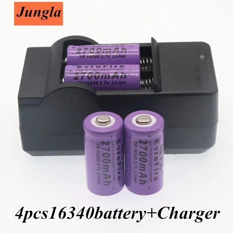 100% New original 16340 Battery CR123A 16340 Battery 2700mAh 3.7V Li-ion Rechargeable Battery+16340 Charger