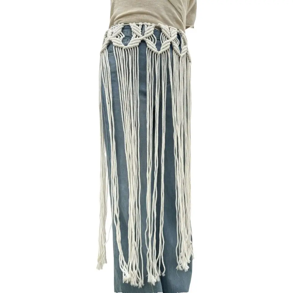 Bohemian Netted Fringe Waistband Decorative Tassel Ethnic Design Mesh Tassel Waistband Handwoven Bikini Cover Up