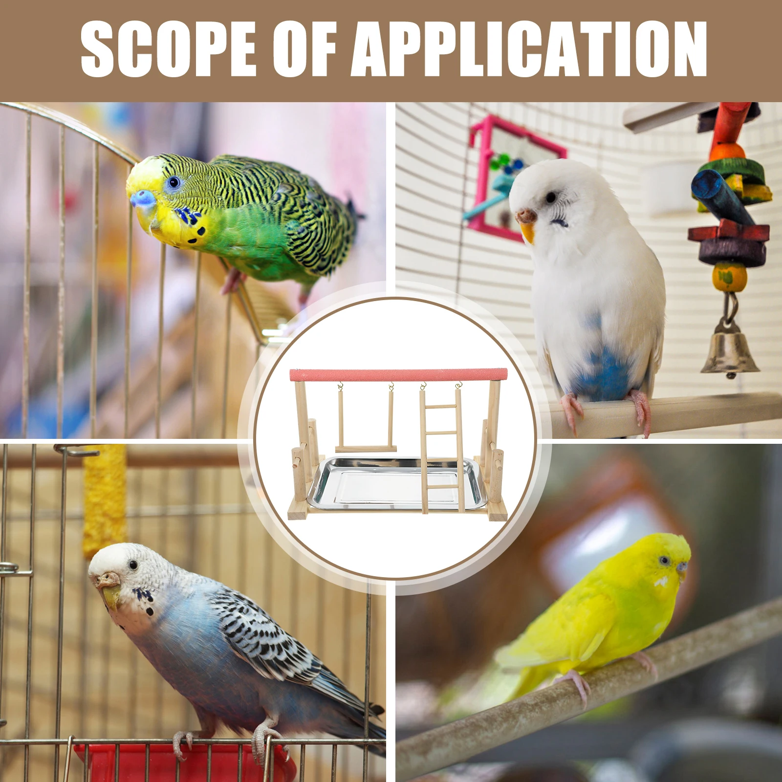 

Solid Wood Parrot Play Stand Natural Bird Playground Feeding Tube Water Dispenser For Cockatiel Pet Exercise Roosting Frame