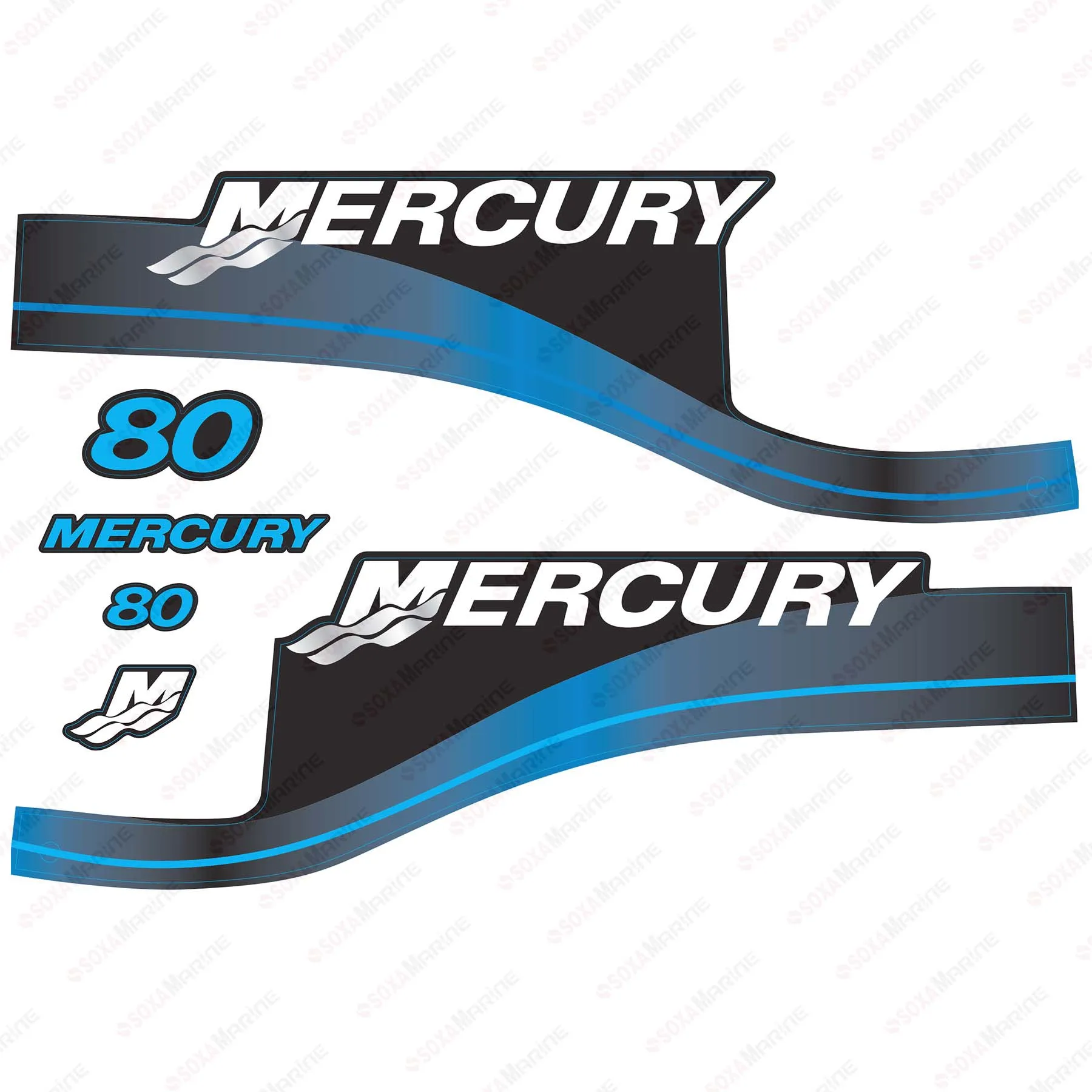 

Blue Decal Kit Sticker Set for Mercury 80hp Two Stroke Outboard Engine Reproduction 80 HP 2-Stroke