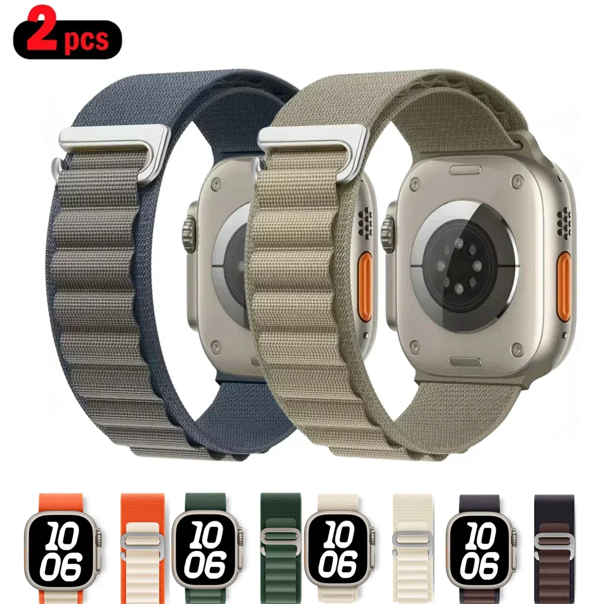 

2 шт. альпийская петля для Apple Watch, ремешок 41 мм, 45 мм, 46-42-40 мм, 44 мм, нейлоновый браслет iWatch Series 10, 9 8 7 6 SE 5 Ultra 2 49 мм, ремешок