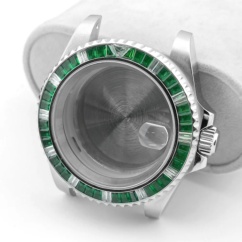 40.5MM NH35 Movement Metal Watch Case Colored Crystal Bezel Sapphire Glass High Quality Watch Parts and Accessories