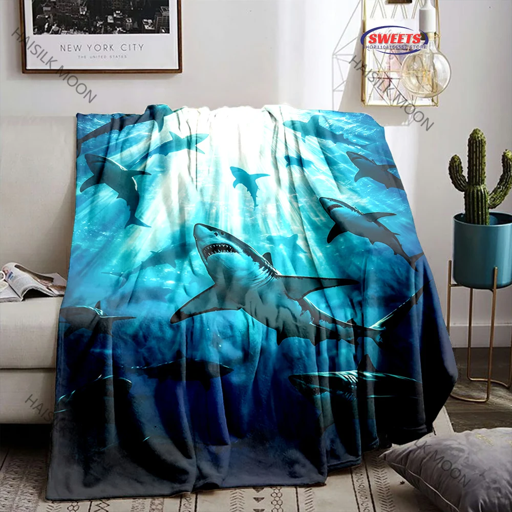 Ferocious Shark Blanket for Couch, Holiday Festival Blankets for Son Husband, Soft Blankets for Home Living Room Bed Chair Decor