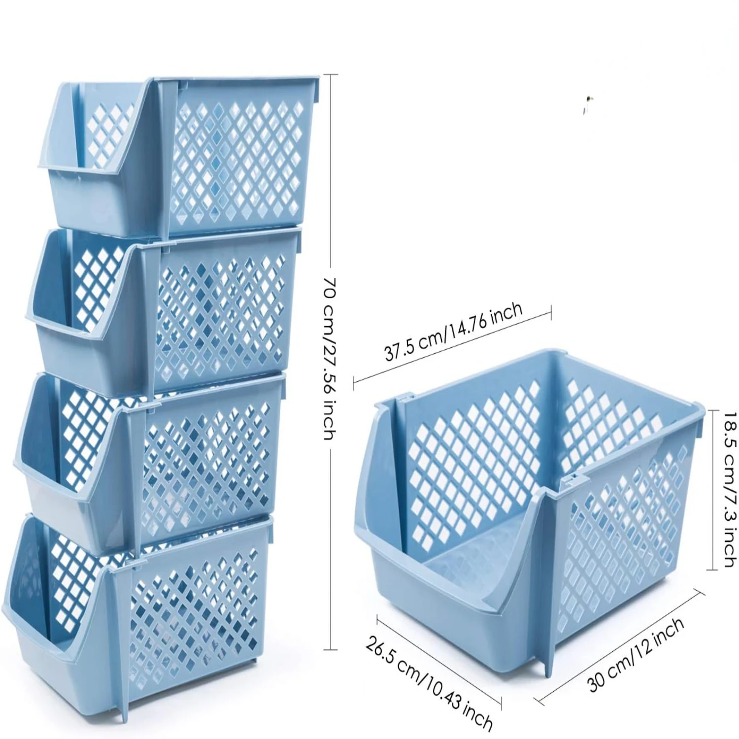 Juego colorido y elegante de 4 cestas organizadoras de plástico apilables: contenedores de almacenamiento vibrantes para juguetes, aperitivos, alimentos y artículos de tocador