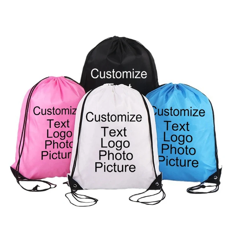 AliExpress Customize Logo/Text/Name Cycling Backpack Gym Drawstring Shoe Bag Clothes Backpack Waterproof  Belt Nylon Portable Sports Bag