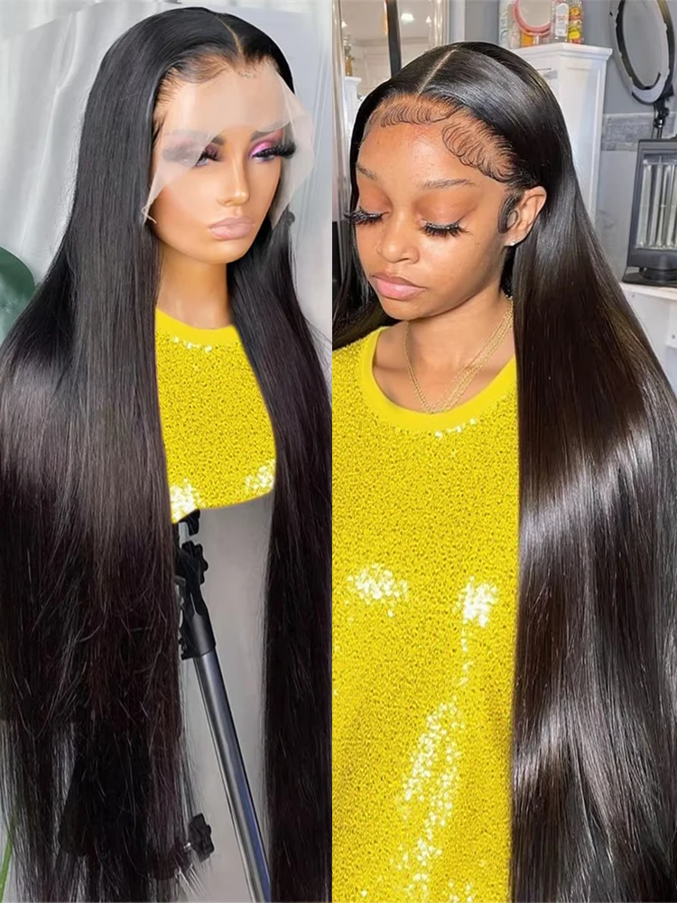 

40 46 дюймов 300 Плотность Bone Straight 13X6 Hd Кружевной фронтальный парик Бразильский 13X4 Прозрачный кружевной фронт 100% человеческие волосы для женщин