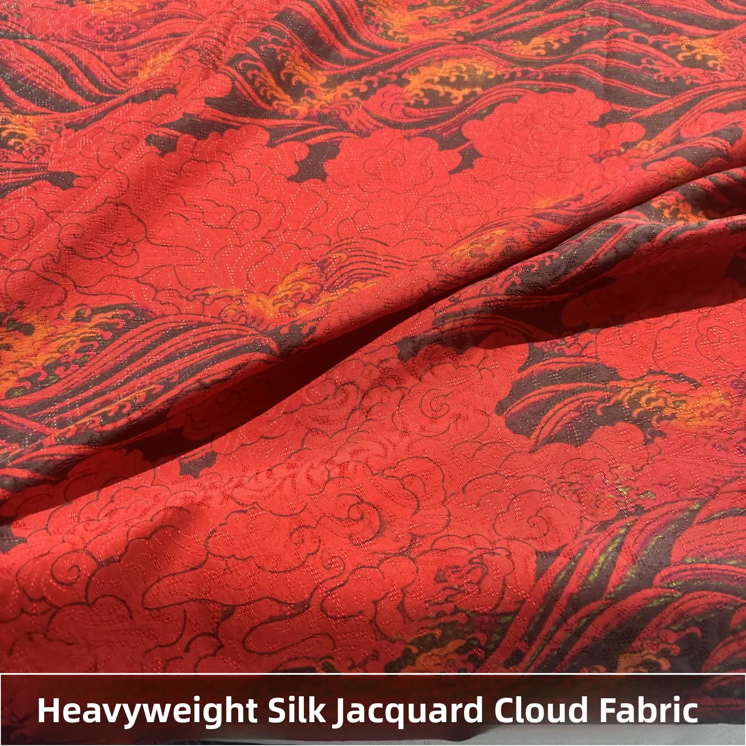 

Handmade Silk Fabric Red Cloud Pattern Dr Material Summer Lightweight Geometric Design Traditional Crt