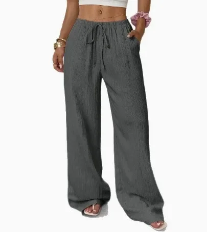 Women's Casual Wide Leg Pants - All Season Comfort Pockets Elastic Waist Loose Fit Solid Color Pants Suitable for Outdoor