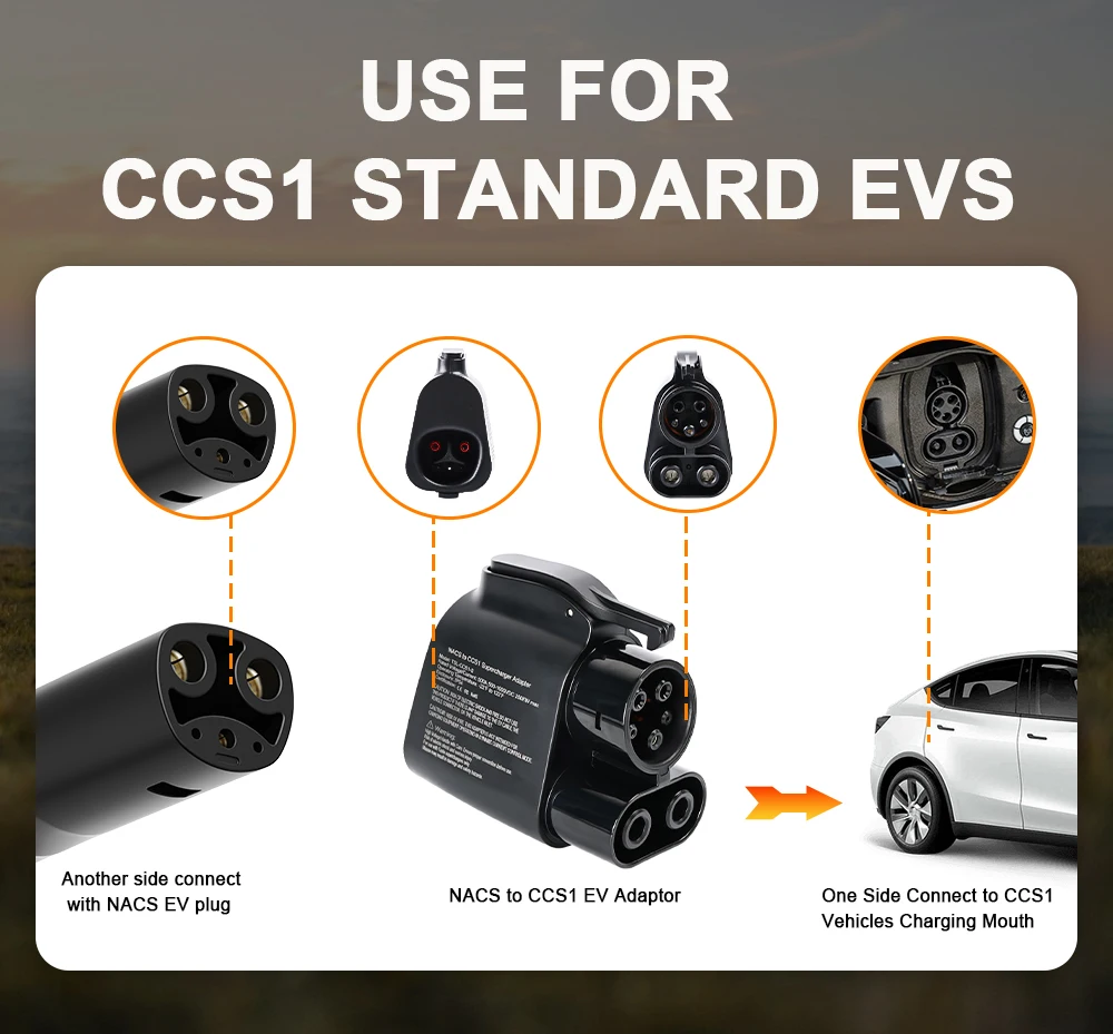ADPOW NACS إلى CCS1 EV محول الشحن 500A MAX 1000V DC 250KW EVSE لسيارات CCS1 القياسية EV