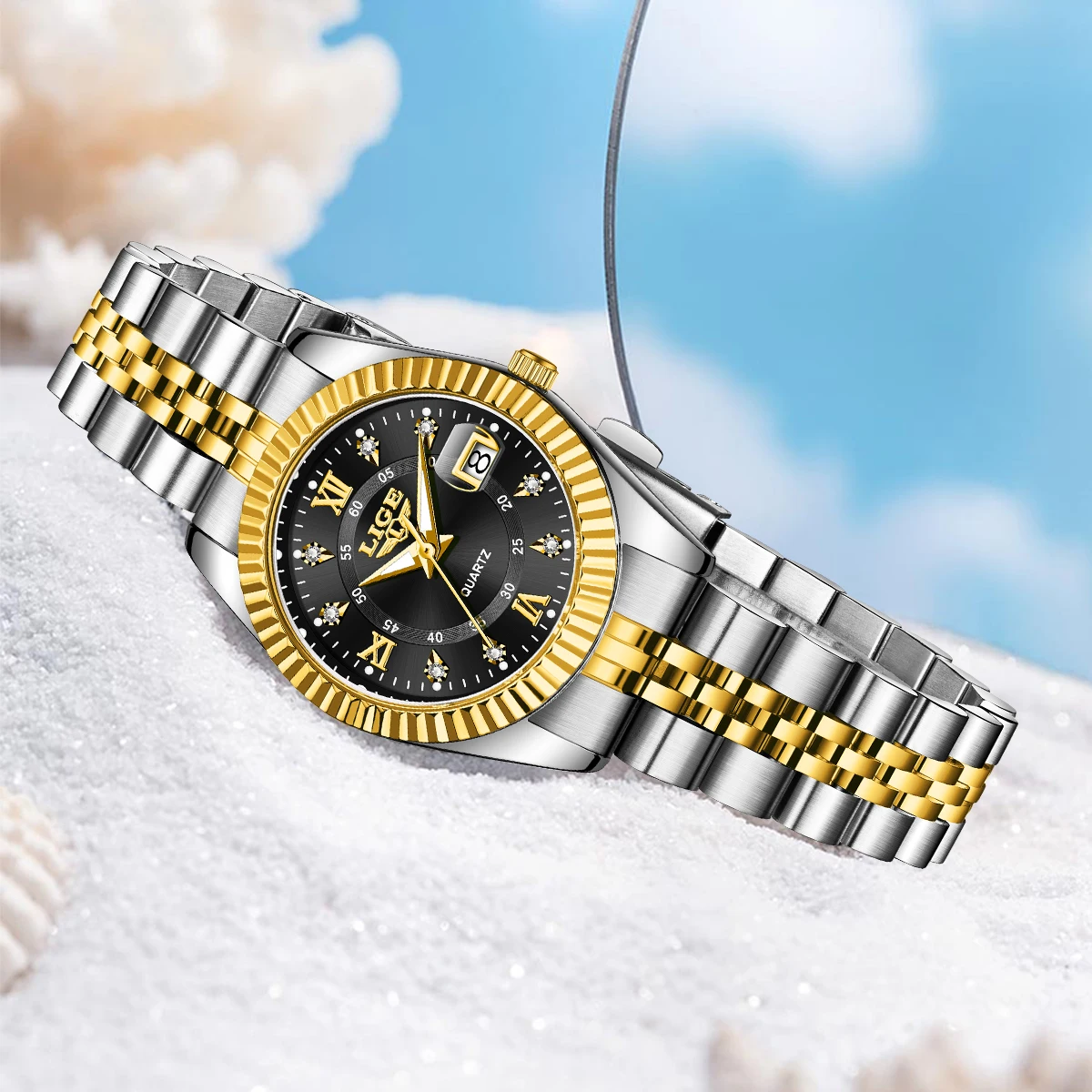 LIGE Fashion Elegant Women's Quartz Wristwatch Creative Steel Waterproof Watches For Women Top Brand Luxury Date Reloj Mujer+BOX
