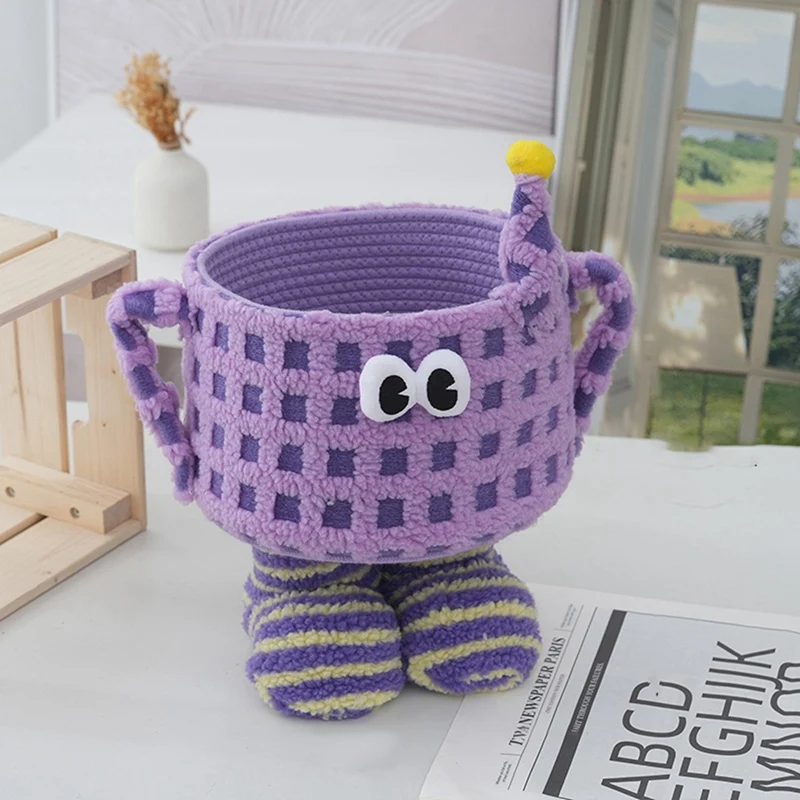 Cesta de almacenamiento tejida, cesta de almacenamiento de dibujos animados, bolsa de almacenamiento de juguetes para aperitivos, decoración bonita para el hogar