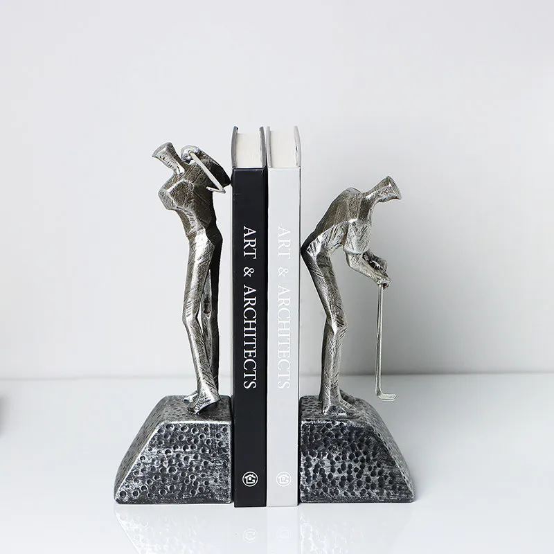 

Modern Luxury Silver Golf Player Bookends Resin Decorative Book Stand for Office Study Bookshelf Model Room Desktop Decor Gift