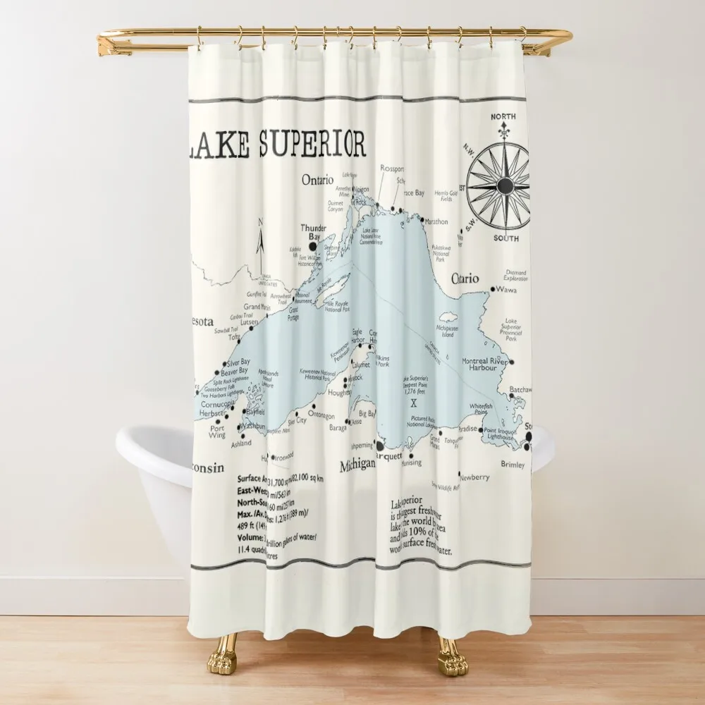 

Lake Superior Map Shower Curtain Waterproof Bath And Anti-Mold Shower For Bathrooms Luxury Bathroom Curtain