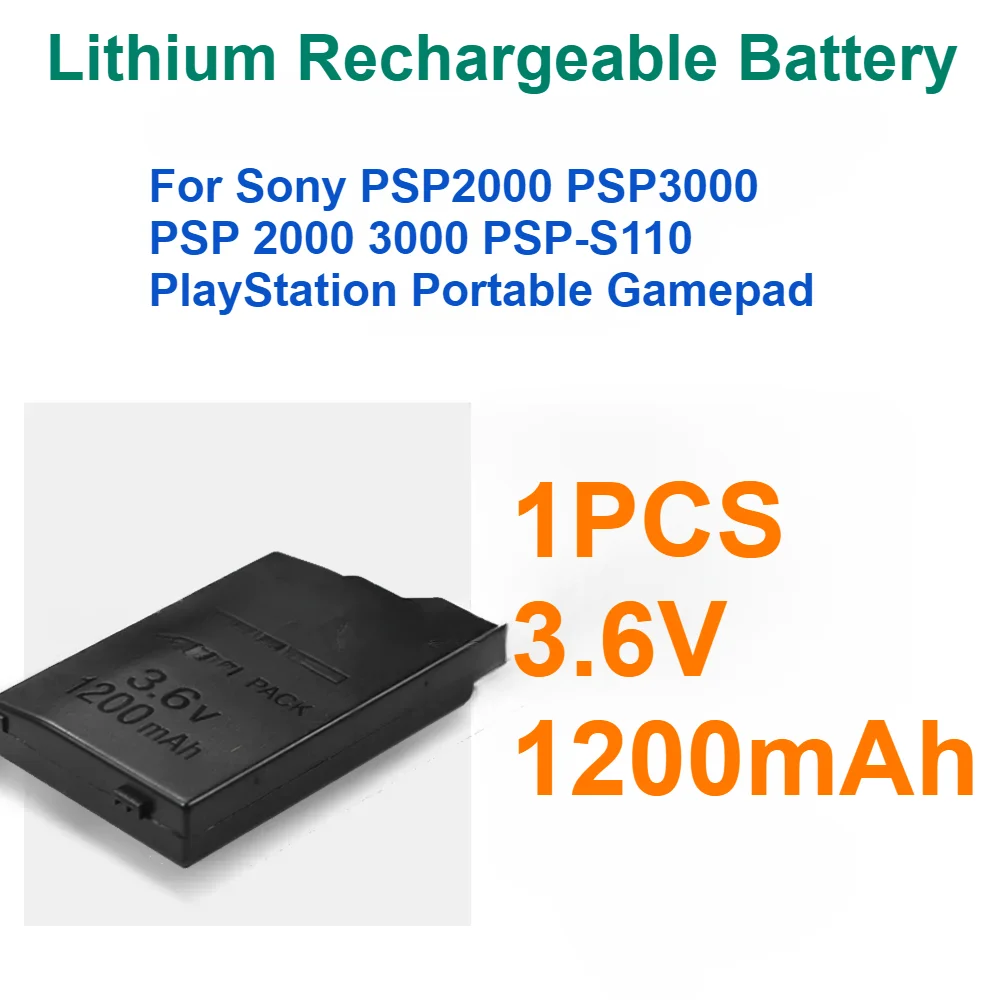 

1PCS 1200mAh 3.6V For Sony PSP2000 PSP3000 PSP 2000 3000 PSP-S110 PlayStation Portable Gamepad Lithium Rechargeable Battery