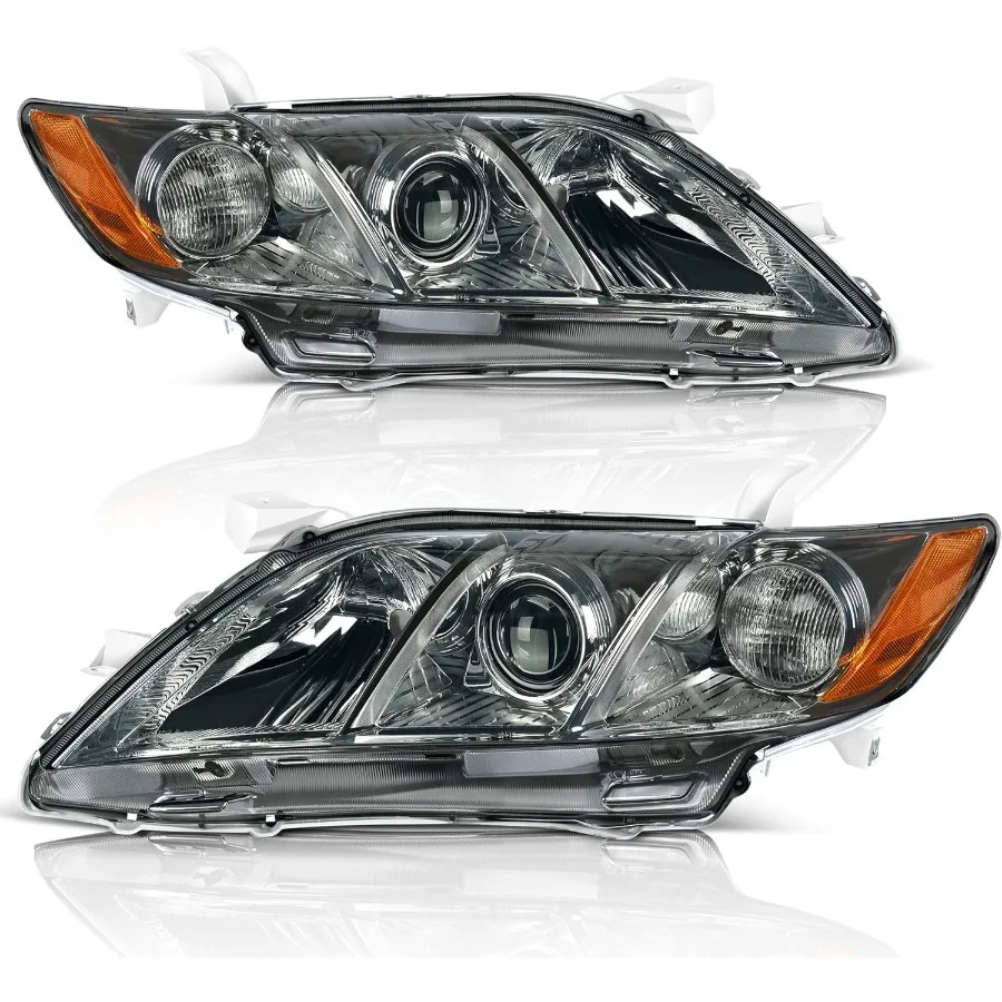

Projector Headlight Assembly Compatible with 2007-2009 Camry 4Door Sedan Exclude Hybird Chrome Housing Amber Reflector Smoke Len