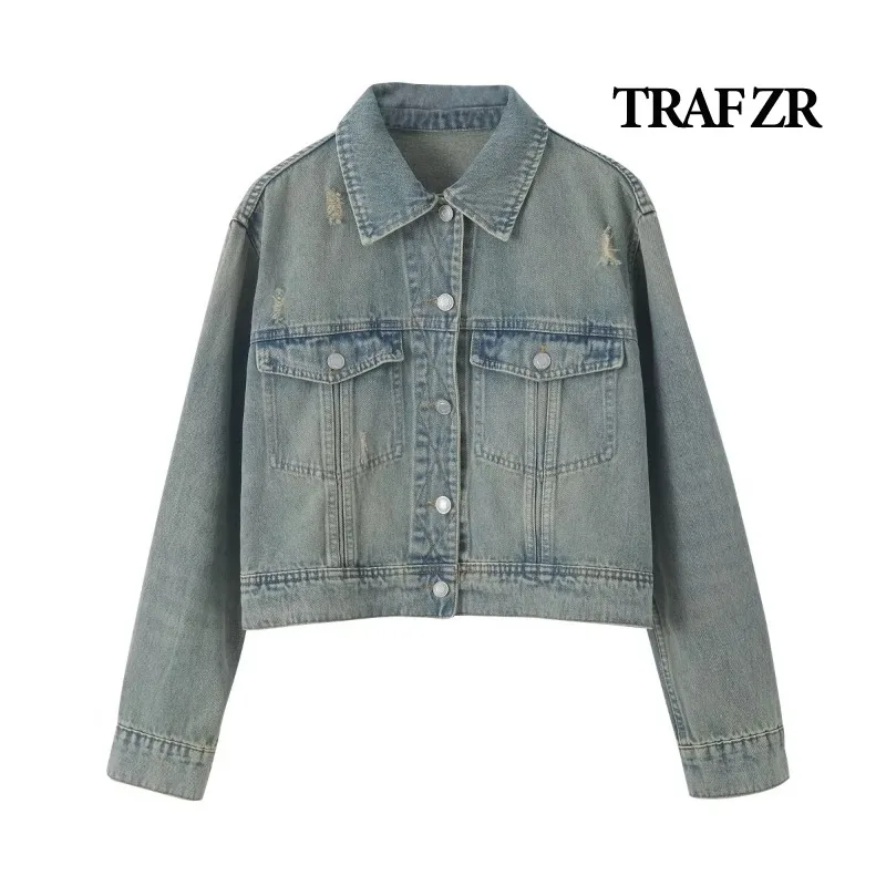 

TRAF ZR Distressed Jackets for Women Summer 2024 Elegant Luxury Women's Coat American Vintage Jacket Denim New in Jackets