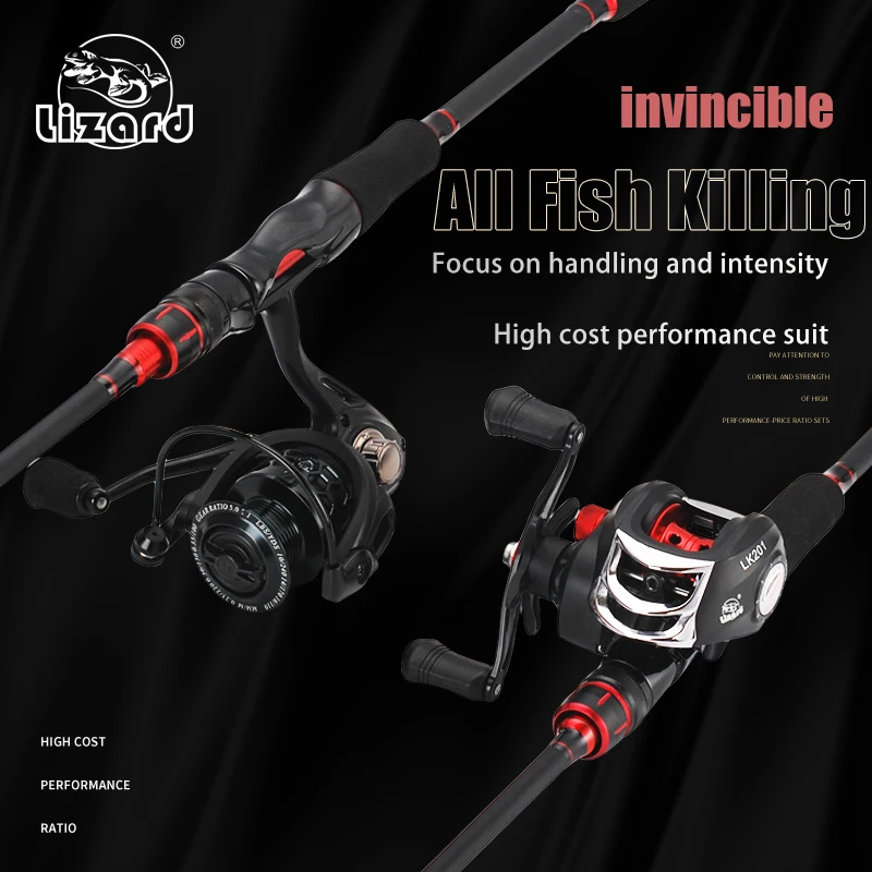 Lizard-Professional Fishing Rod with Full Reel Combo Set Spinning and Baitcasting Reel Travel Fishing Combined Rod