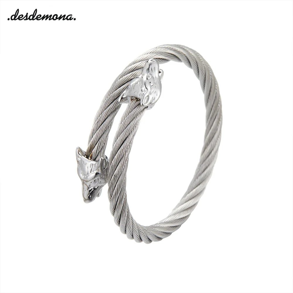 

Viking Wolf Head Bracelet Men Cuff Bangle Pulsera Stainless Steel Animal Bracelets For Women Punk Vintage Jewelry