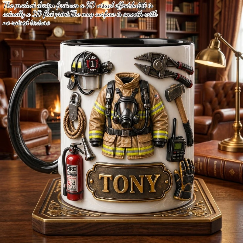 1pc Personalized Custom Name Firefighter Coffee Mug 11oz White Ceramic Cup Microwave Safe 2D Print Gift