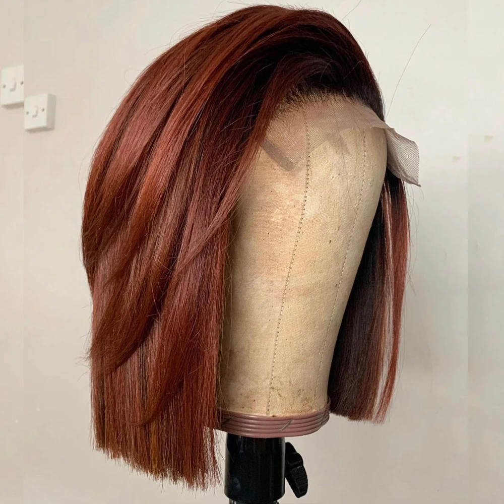 Reddish Brown Lace Front Human Hair 13x4 Bob Frontal Wigs For Black Women Brazilian 33# Colored Human Hair Wigs 10-16 Inches