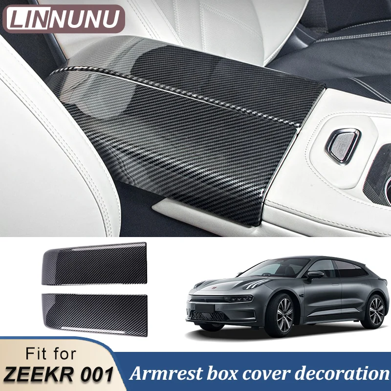 LINNUNU Car Armrest Storage Box Frame Anti Hit Scratch Cover ABS Carbon Fiber Trim For Geely ZEEKR 001 Accessories Sticker Garni