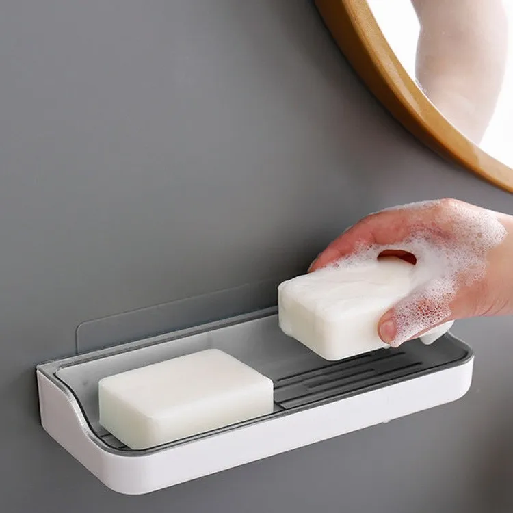 

Soap rack non-punching suction cup wall-mounted drain double grid household storage artifact
