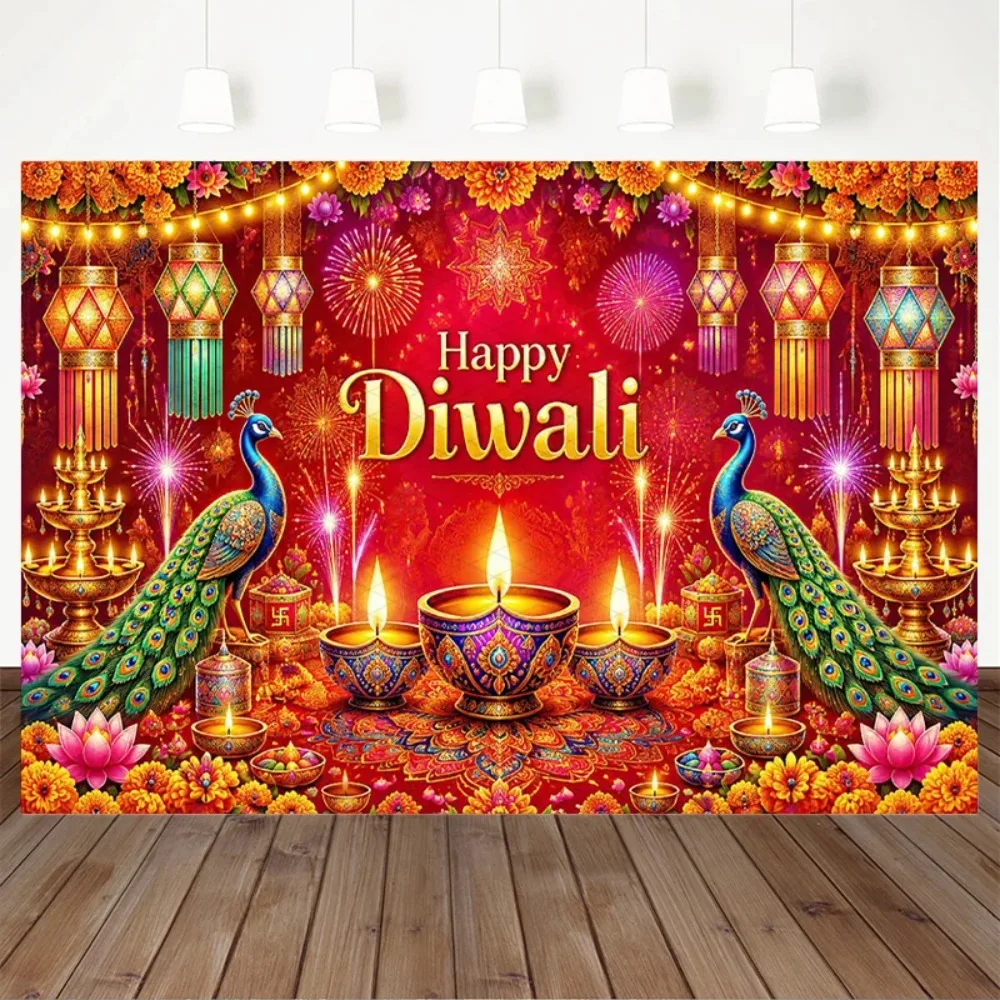 Double Peacock Lantern Theme Banner Background for Demon Slaying Festival, Festival Party Decoration Photography Backdrop Cloth