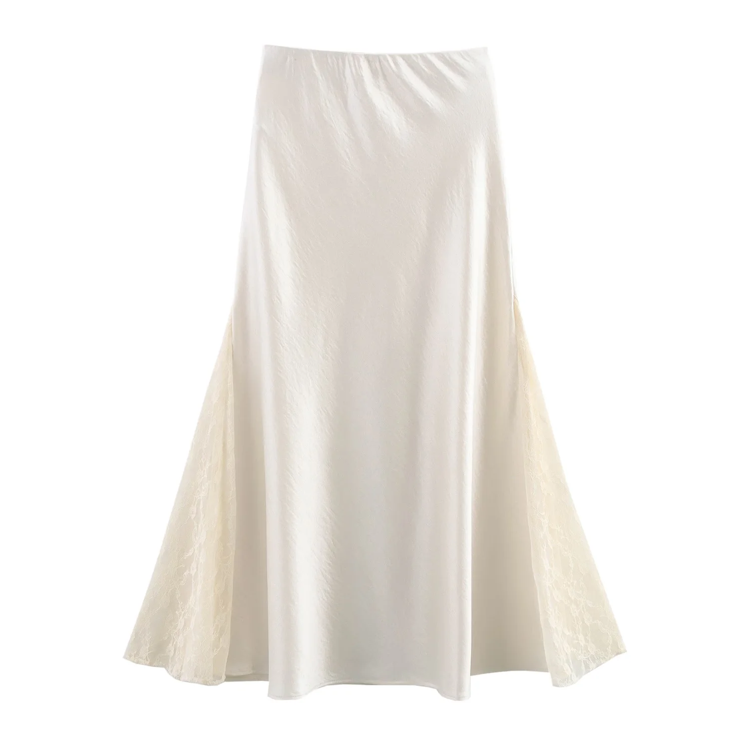 Willshela femmes mode été Satin dentelle a-ligne jupe Midi femme Chic décontracté élégant jupe longue