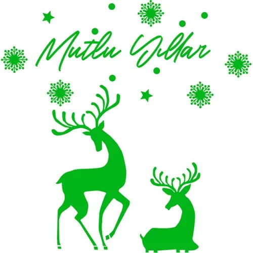 MIGNATIS-Happy birthday Lettering and Küçüklü Büyüklü Snowflakes Deer Christmas Decorations-Green