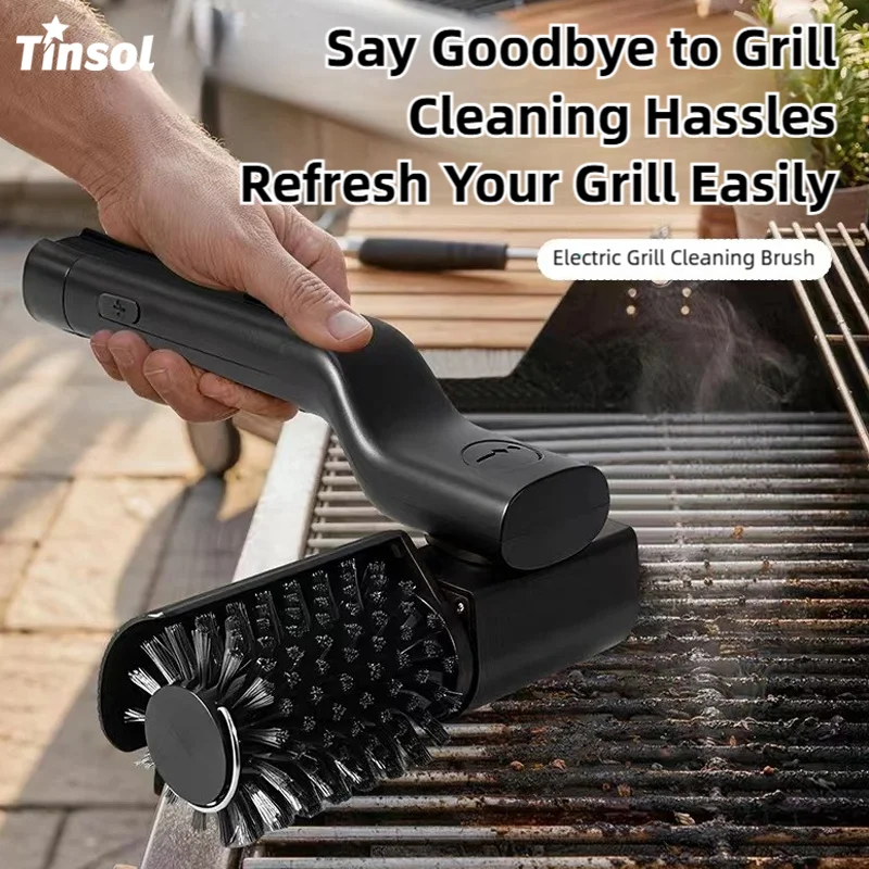 TINSOL 2-in-1 Electric BBQ Grill Cleaning Brush Cordless Rechargeable BBQ Cleaning Brush Stainless Steel Brush Head