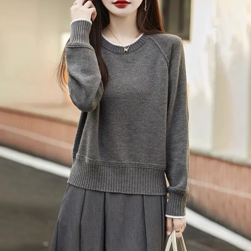 

2026, осенне-зимний новый женский свитер, трикотаж в тон, темпераментный женский пуловер Joker, свободный пуловер, топ