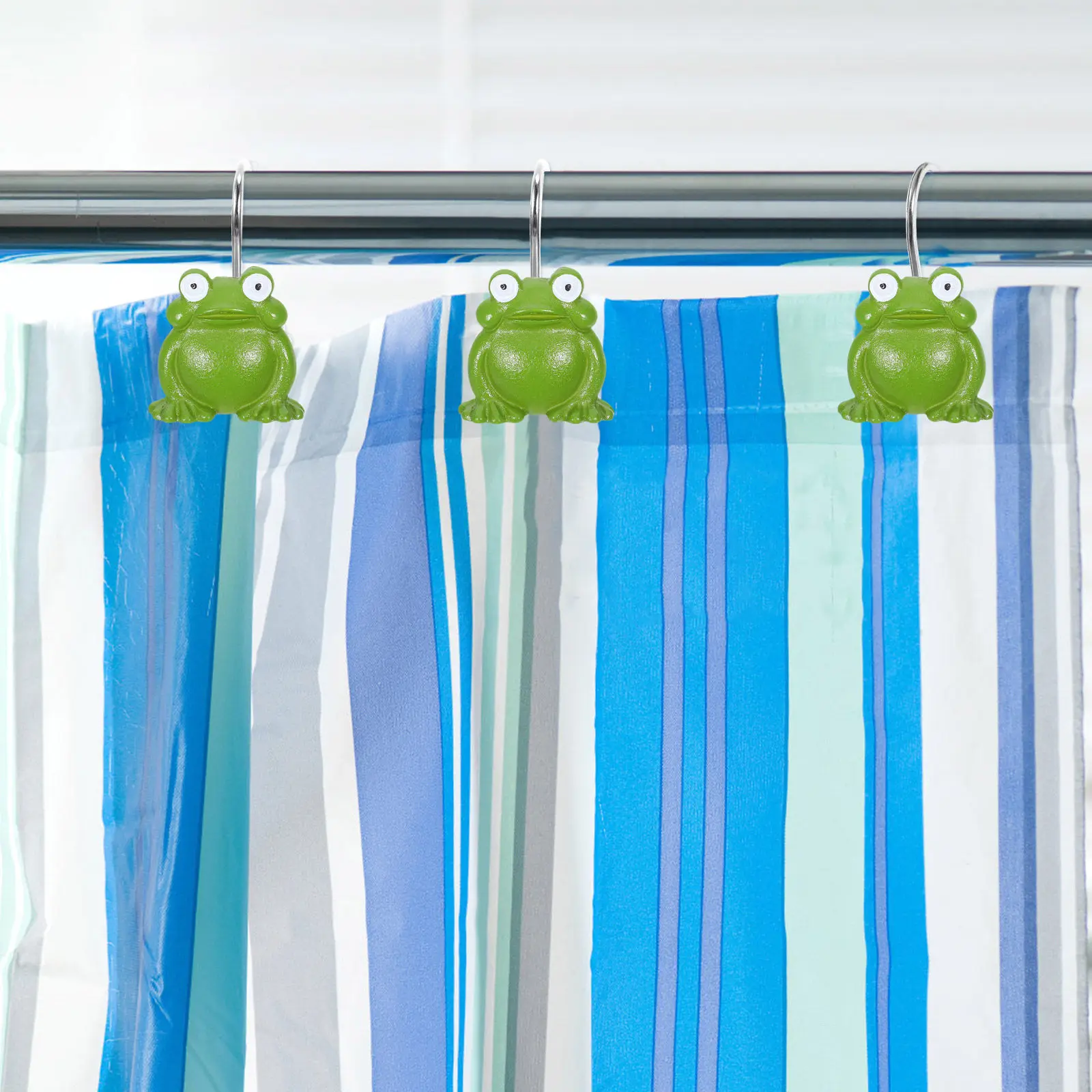 12Pcs Resin Frog Shower Curtain Hooks Rust Resistant Decorative Bathroom Shower Hooks Smooth Gliding Cute Cartoon Curtain Hanger