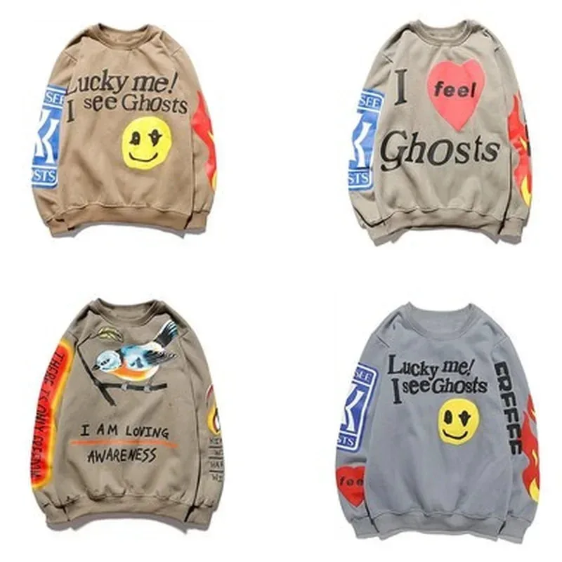 

Bear's Den Kanye Lucky Me I See Ghosts Толстовки с 3D-пенным принтом Модный пуловер с капюшоном Тяжелый модный хип-хоп Новинка 2025