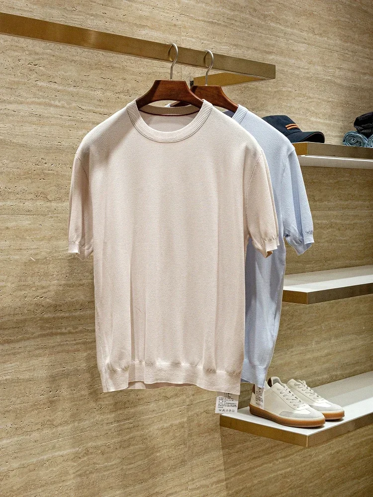 

LP Lesersan Silk Blended Summer Men's Crew Neck Knitted Short Sleeve T-Shirt