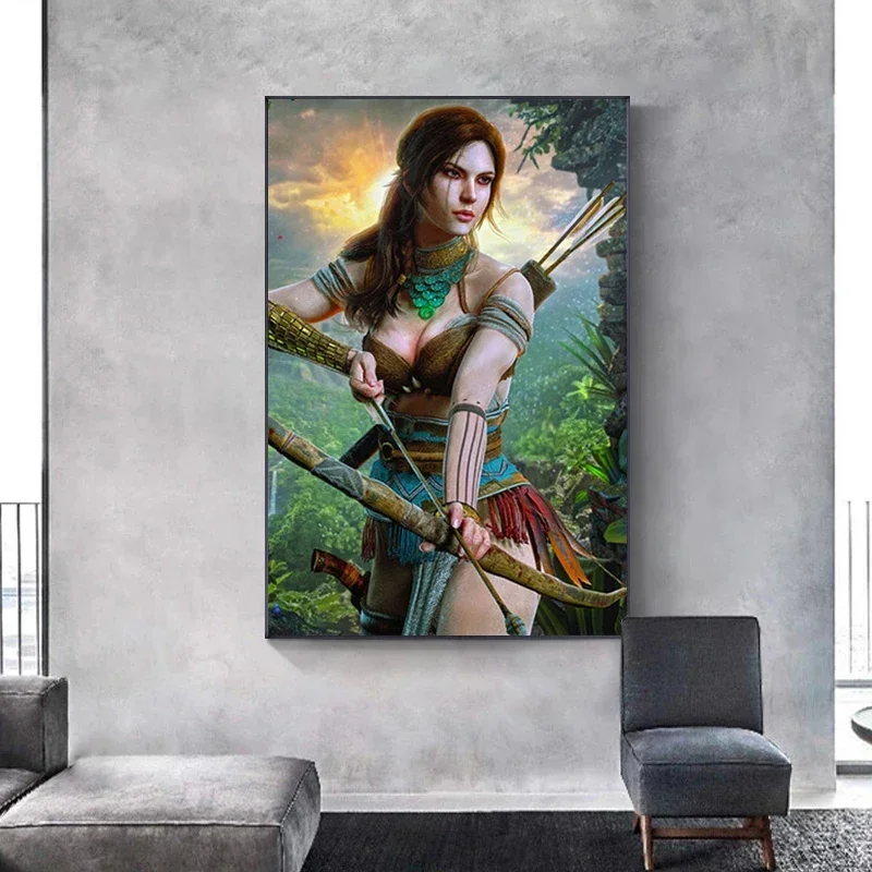 قماش تومب رايدر لعبة المشارك ديكور قماش اللوحة الملصقات صور فنية للجدران لغرفة المعيشة ديكور المنزل