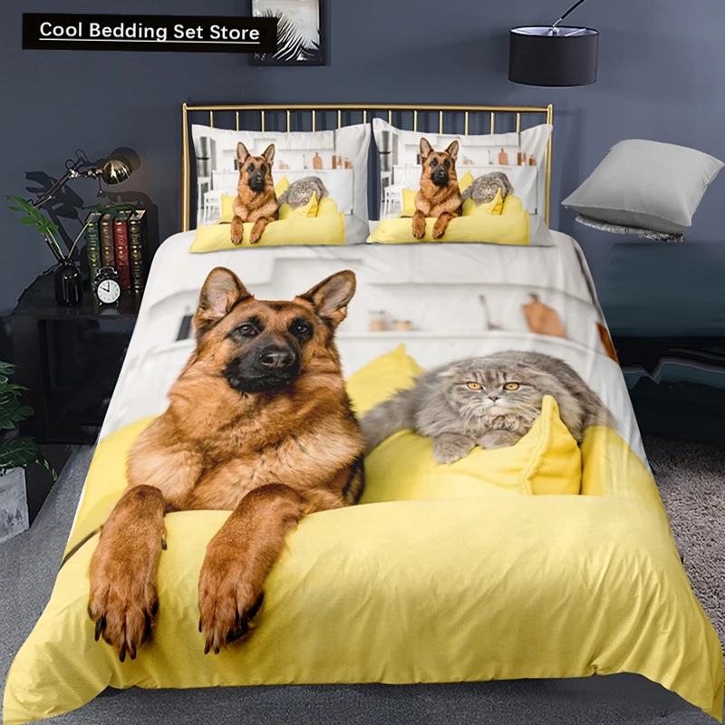 German Shepherd Duvet Cover King Queen 3D Lovely Dog Pattern Bedding Set for Kids Boys Girls Cute Pet Puppy Soft Comforter Cover