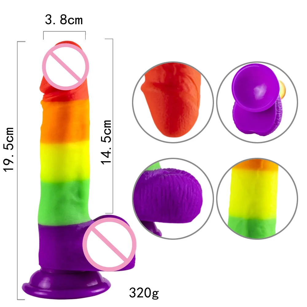 Simulation Dildo Rainbow Color Oversized Female Masturbator Vibrator Wearable Gun Machine Silicone Big Cock Adult Toys