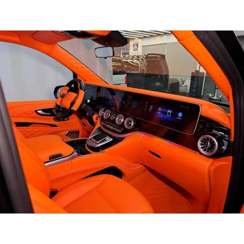 Premium Orange Customizable Interior Upgrade Kit for  Vito/Viano High Roof Includes Leather Seat Covers Dashboard Trim