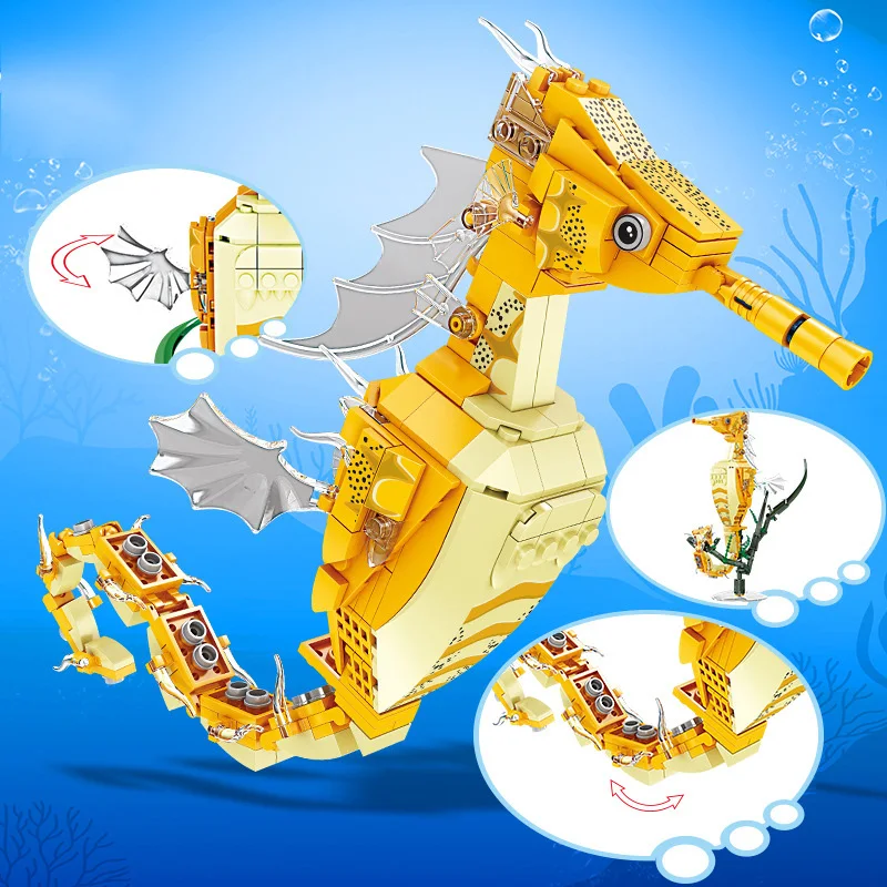 

Ocean Animal World Fun Model Seahorse Shark Clown Fish Office Desk Decorations Building Blocks Bricks Toys Gifts Children Toy