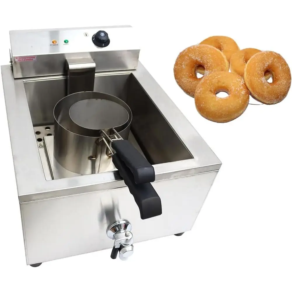 

Электрическая коммерческая фритюрница для тортов с воронкой, фритюрница из нержавеющей стали объемом 25 л с двумя кольцами для воронки тортов, пончиков и других жарения.