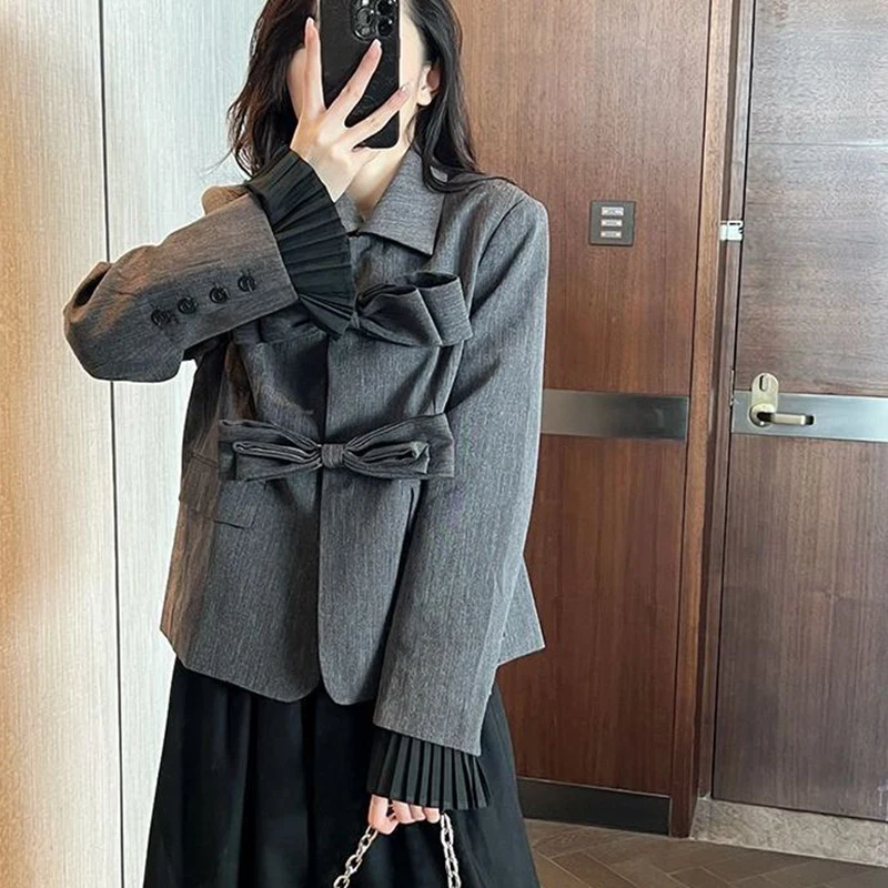 

Gidyq Fashion Women Suits Coats Elegant Female Designed Bow Loose Outwear Casual All Match Korean Patchwork Tops Autumn New